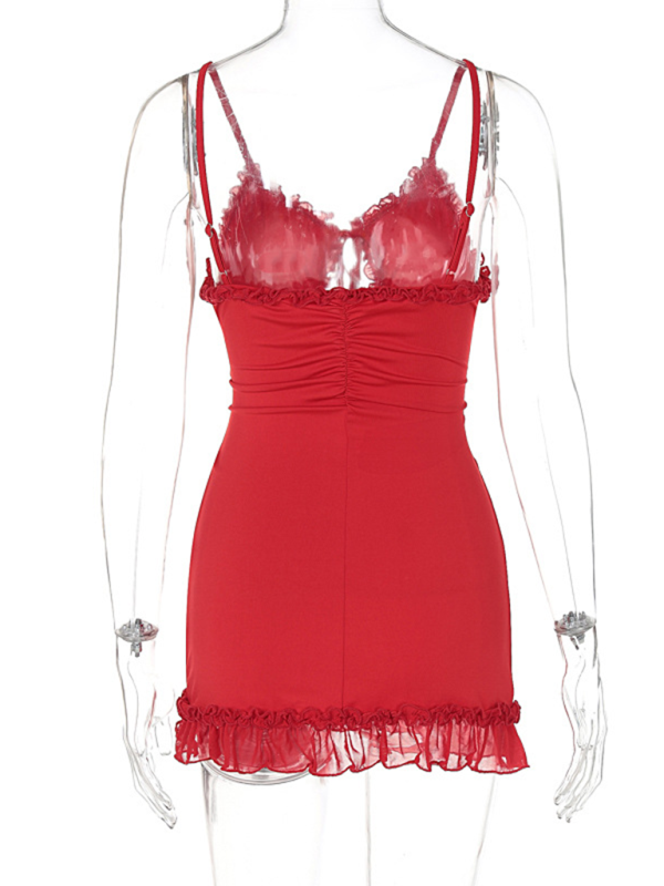 New-Style Ruffled-Edge Elegant Hollow Lace Mini Dress
