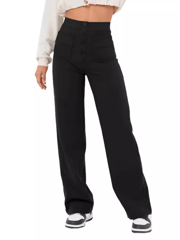 Women's High-Waist Button Straight-Leg Trousers