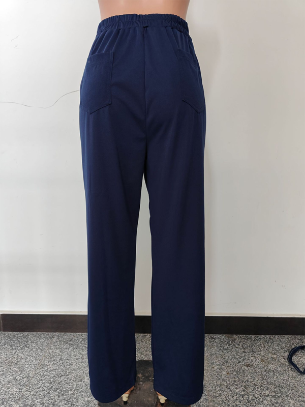 Women's High-Waist Button Straight-Leg Trousers