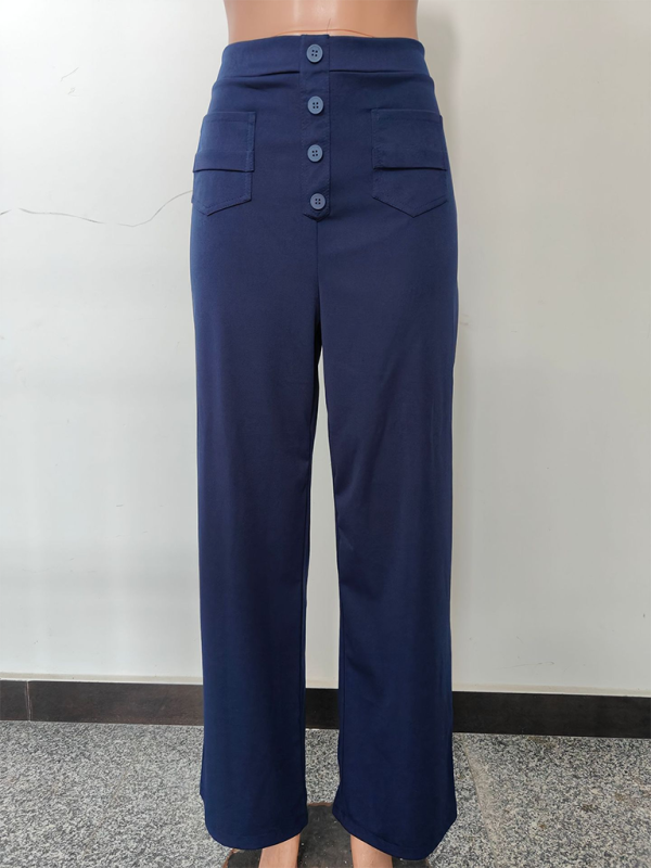 Women's High-Waist Button Straight-Leg Trousers