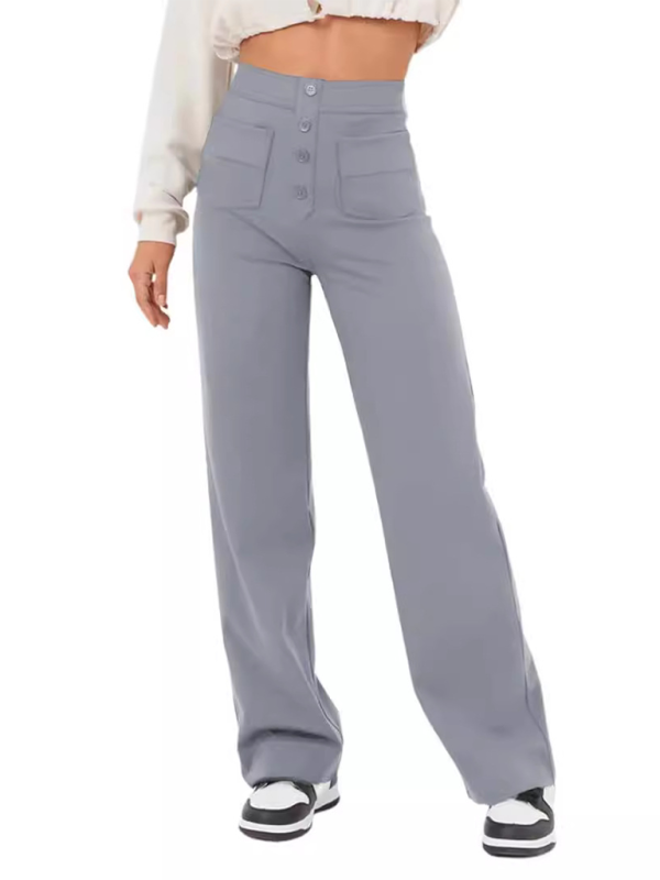 Women's High-Waist Button Straight-Leg Trousers