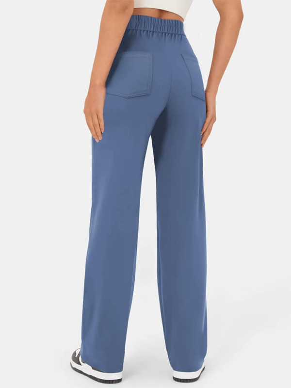 Women's High-Waist Button Straight-Leg Trousers