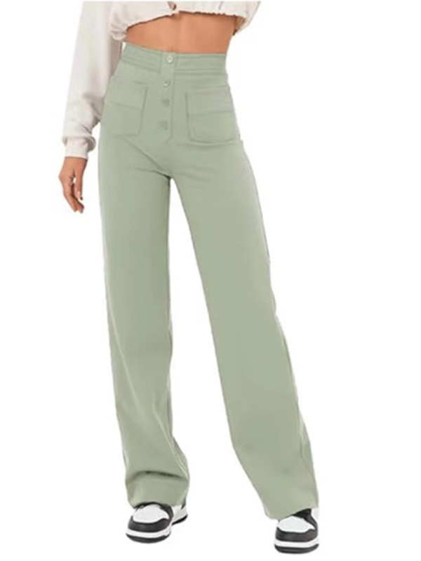 Women's High-Waist Button Straight-Leg Trousers