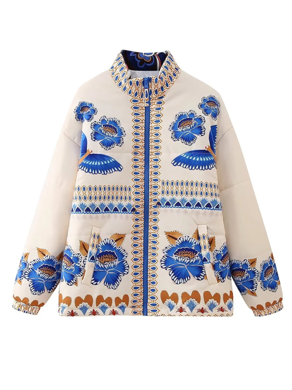 Floral Positioning Printed Cotton Jacket