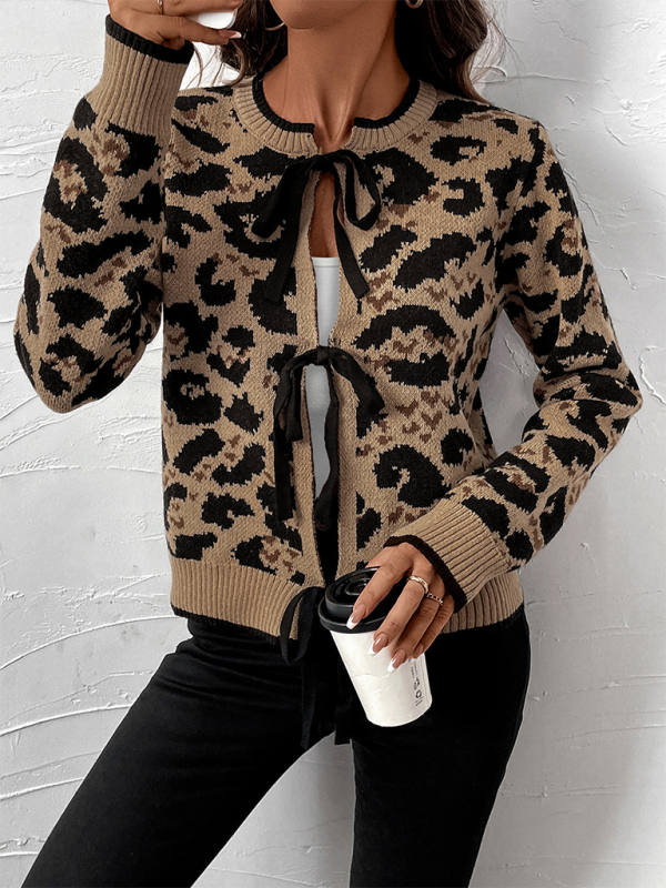 New Leopard Bow-Tie Knit Sweater