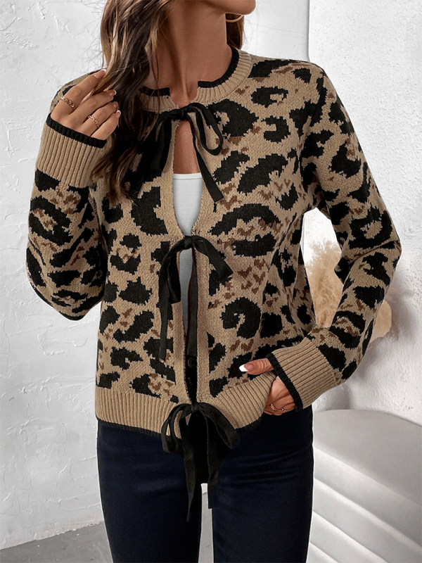 New Leopard Bow-Tie Knit Sweater