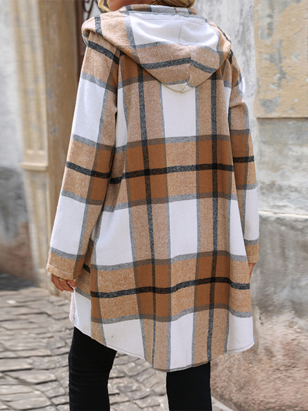 Retro Classic Plaid Long Loose Hooded Jacket