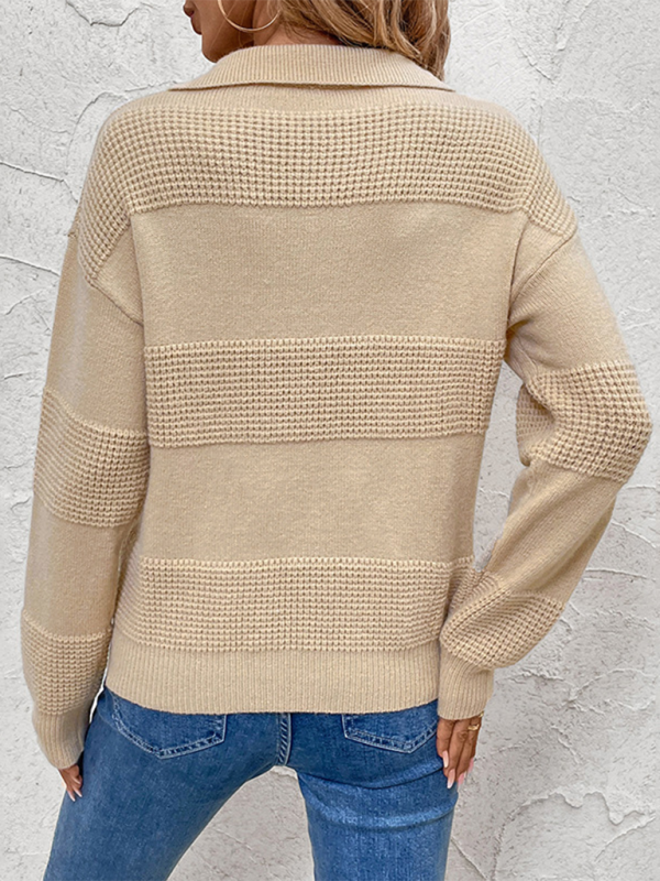 Lapel Solid-Colour Long-Sleeve Sweater