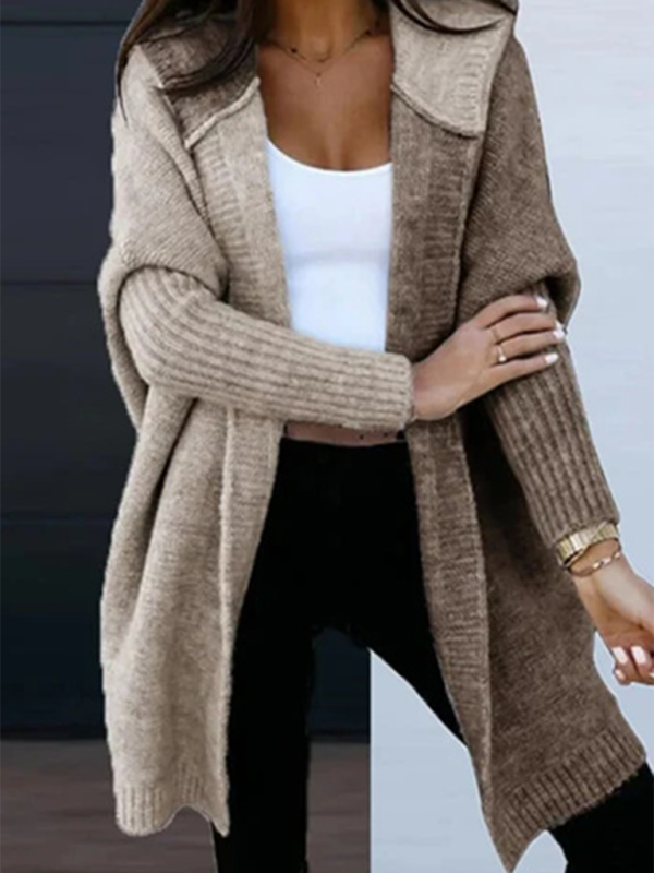 Open Loose Knitted Hooded  Cardigan Sweater