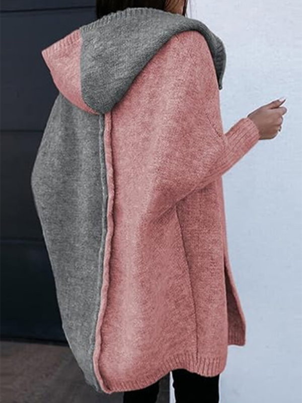 Open Loose Knitted Hooded  Cardigan Sweater