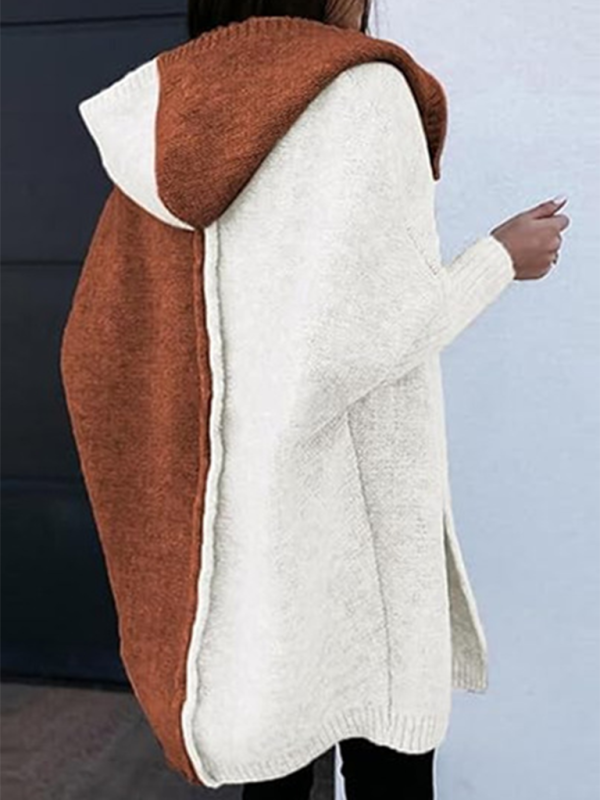 Open Loose Knitted Hooded  Cardigan Sweater