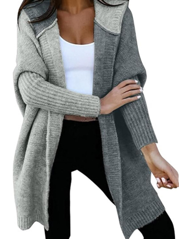 Open Loose Knitted Hooded  Cardigan Sweater