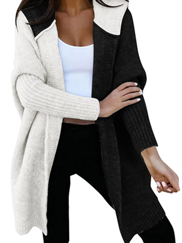 Open Loose Knitted Hooded  Cardigan Sweater