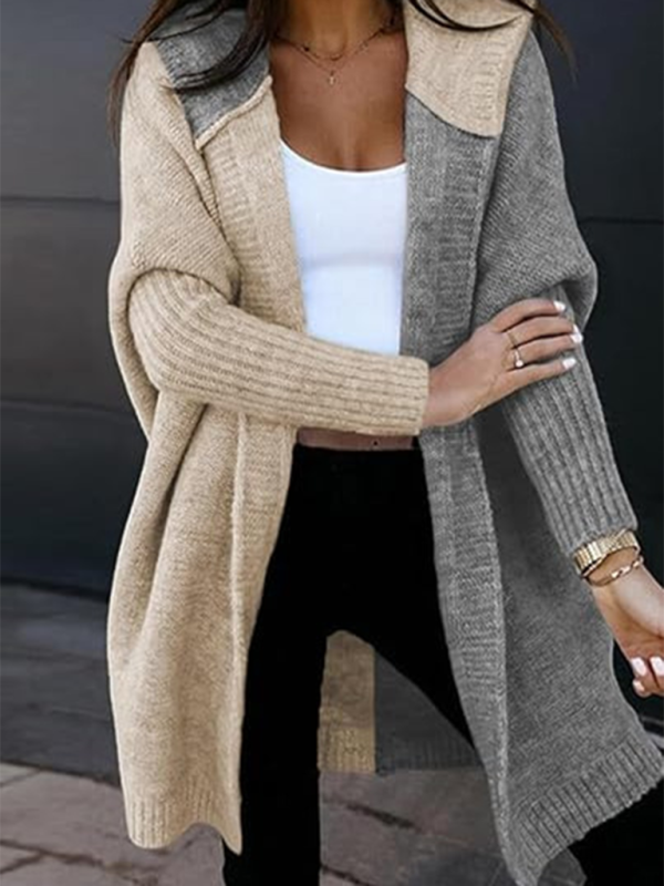 Open Loose Knitted Hooded  Cardigan Sweater