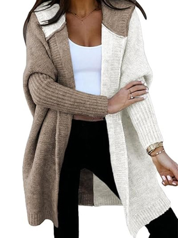 Open Loose Knitted Hooded  Cardigan Sweater