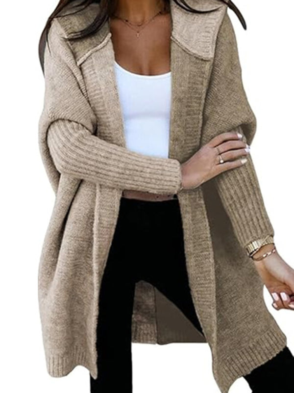 Open Loose Knitted Hooded  Cardigan Sweater