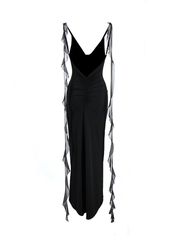 V-Neck Backless Fishtail Evening Dress