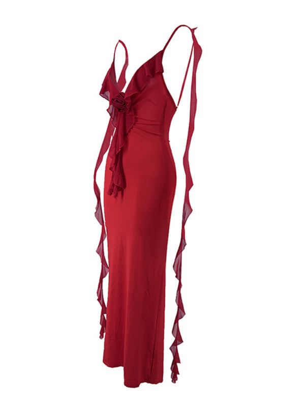 V-Neck Backless Fishtail Evening Dress