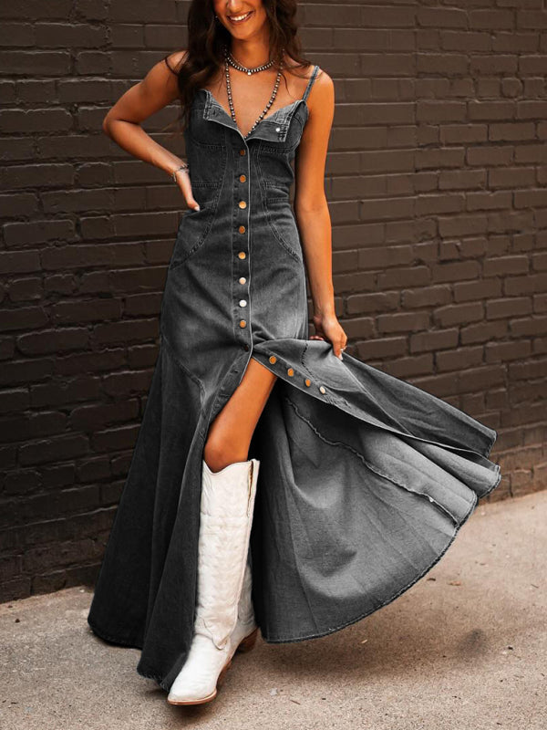 New Retro Denim Washed Swing Dress