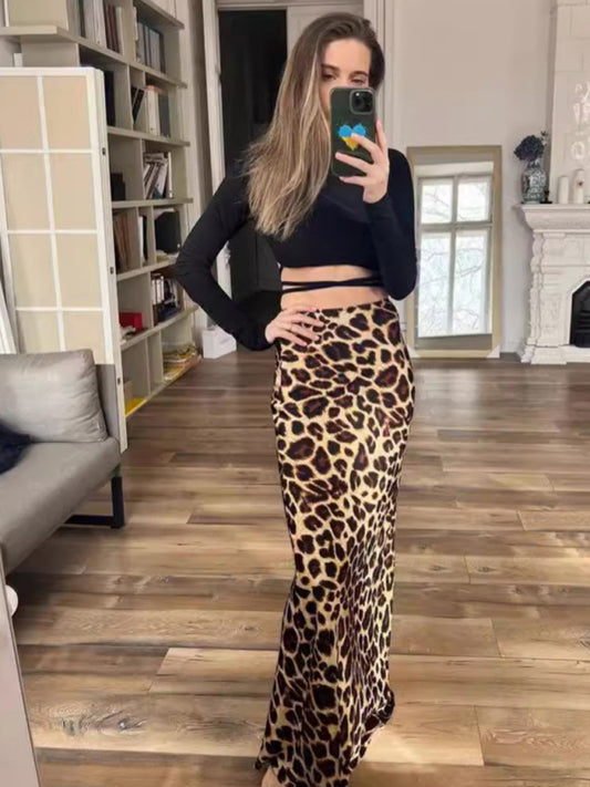 Leopard print two-tone hip skirt