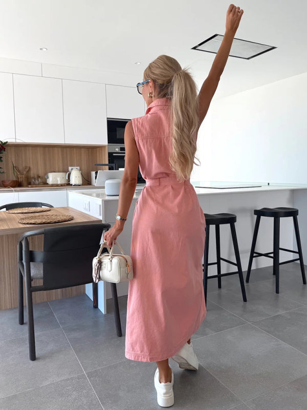 New Sleeveless Single-Breasted Denim Dress