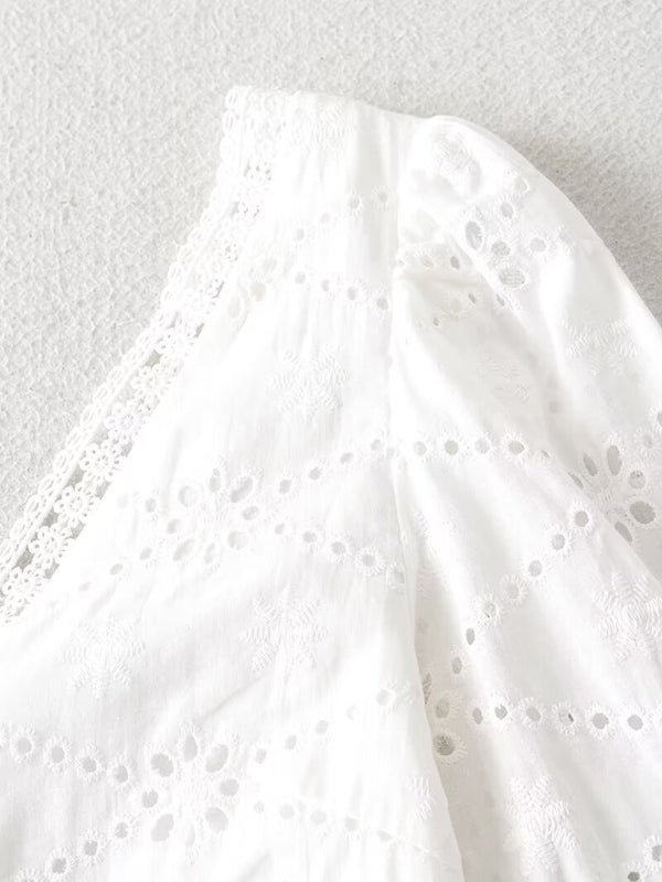 V-neck lace waist open dress