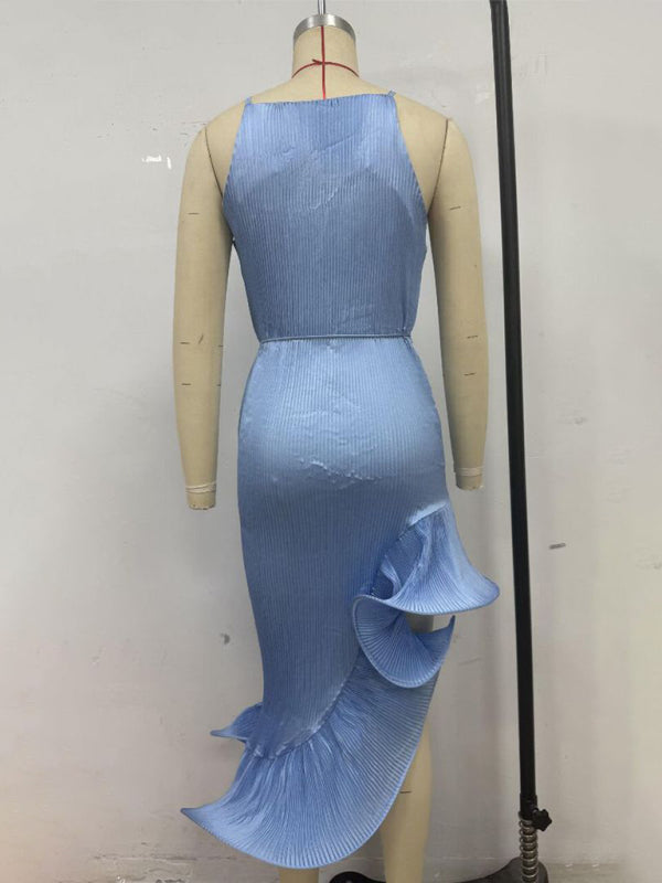 Sexy sleeveless dress with irregular ruffles