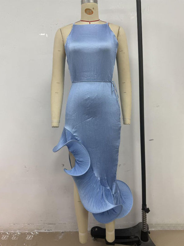 Sexy sleeveless dress with irregular ruffles