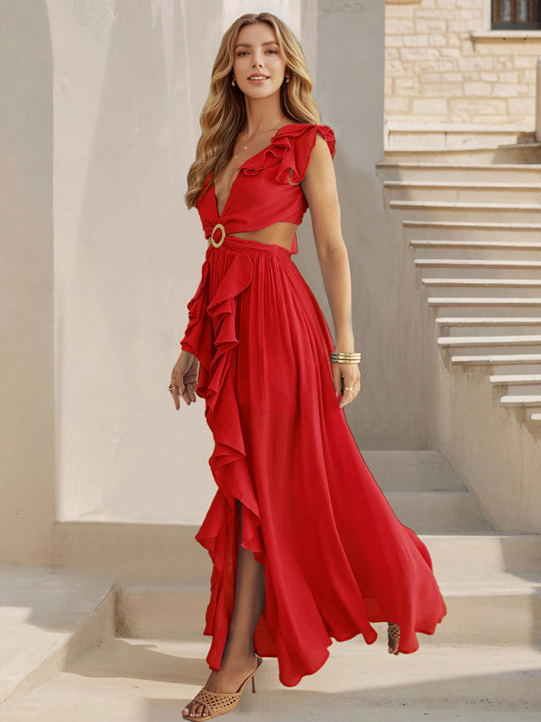 Slim Backless Bohemian Slit Maxi Dress