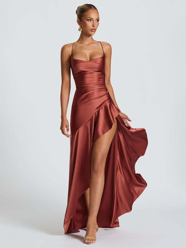 Ruffled Irregular-Hem Halter Dress