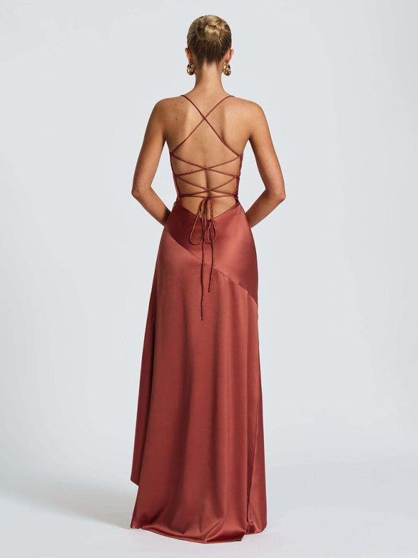 Ruffled Irregular-Hem Halter Dress