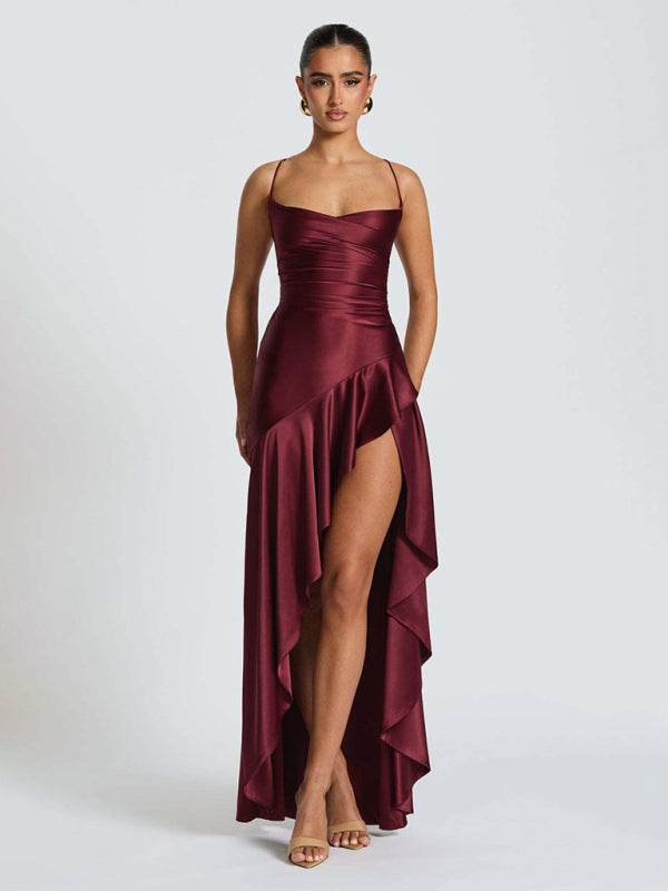 Ruffled Irregular-Hem Halter Dress