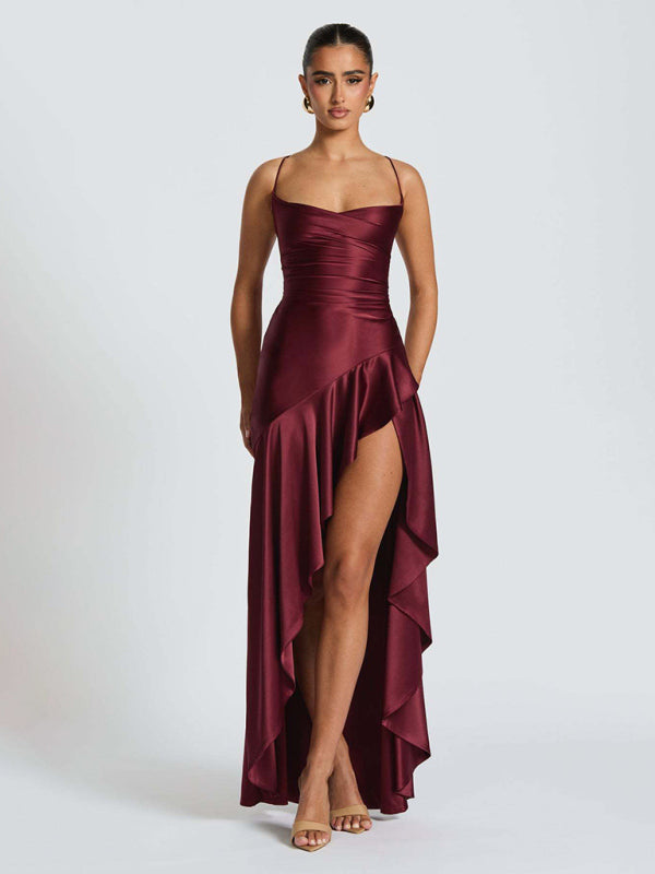 Ruffled Irregular-Hem Halter Dress