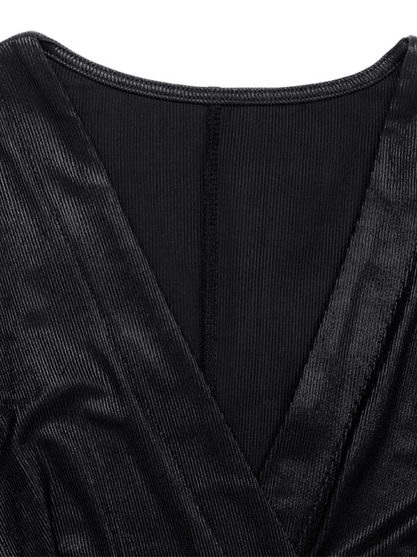 New retro party dress with elegant deep V-neck and slit