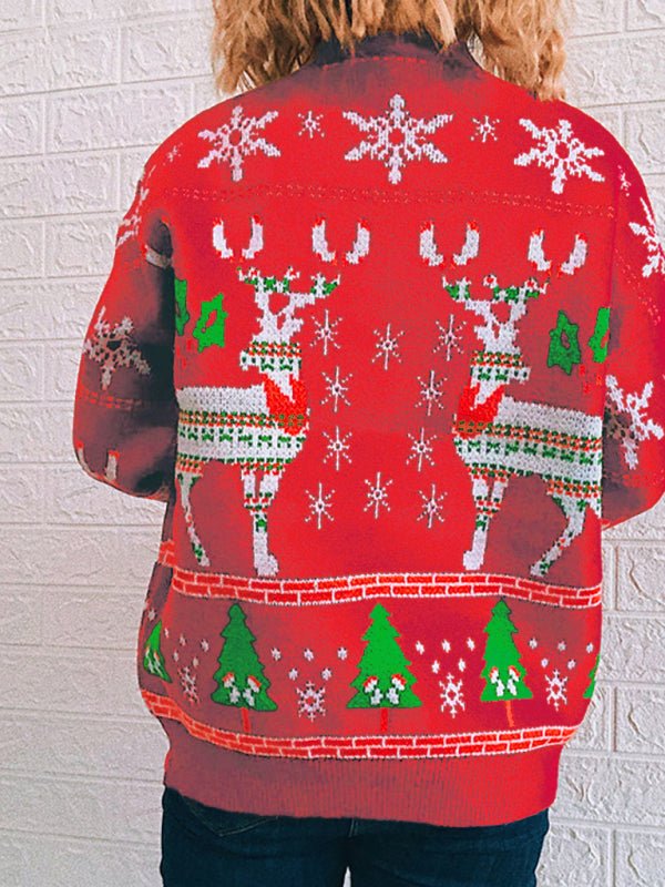 Women's Christmas Themed Elk Snowflake Christmas Tree Knit Sweater Sweater