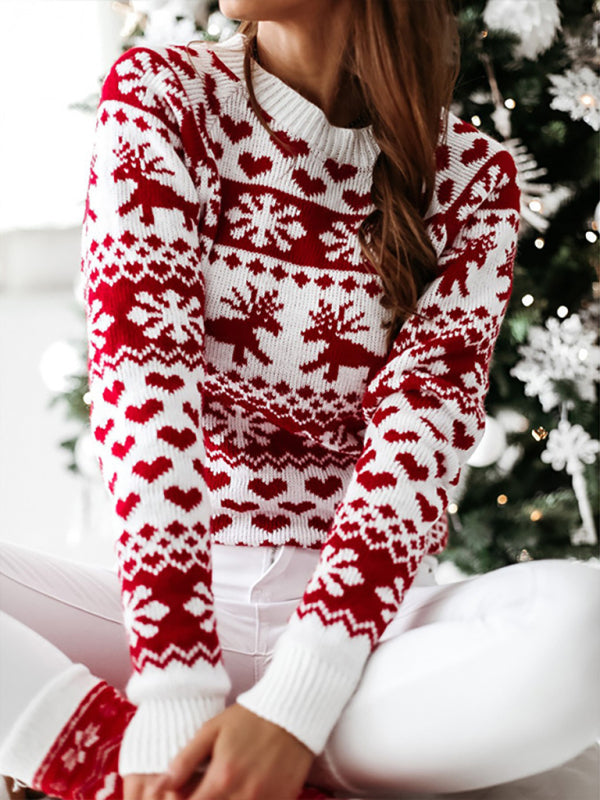 Women's Christmas Elk Long Sleeve Knit Sweater