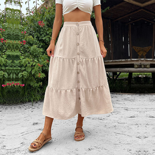 Casual Front Buttons Midi Skirt