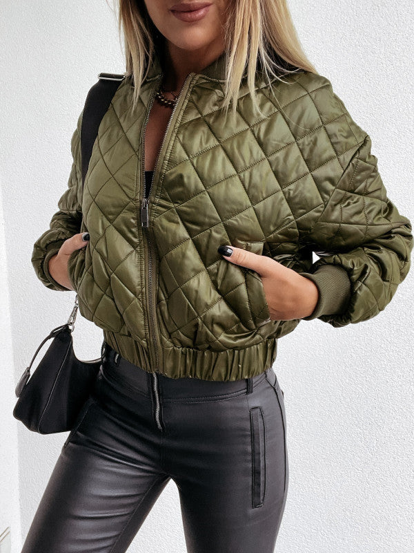 Short Zip-Closure Quilted Jacket