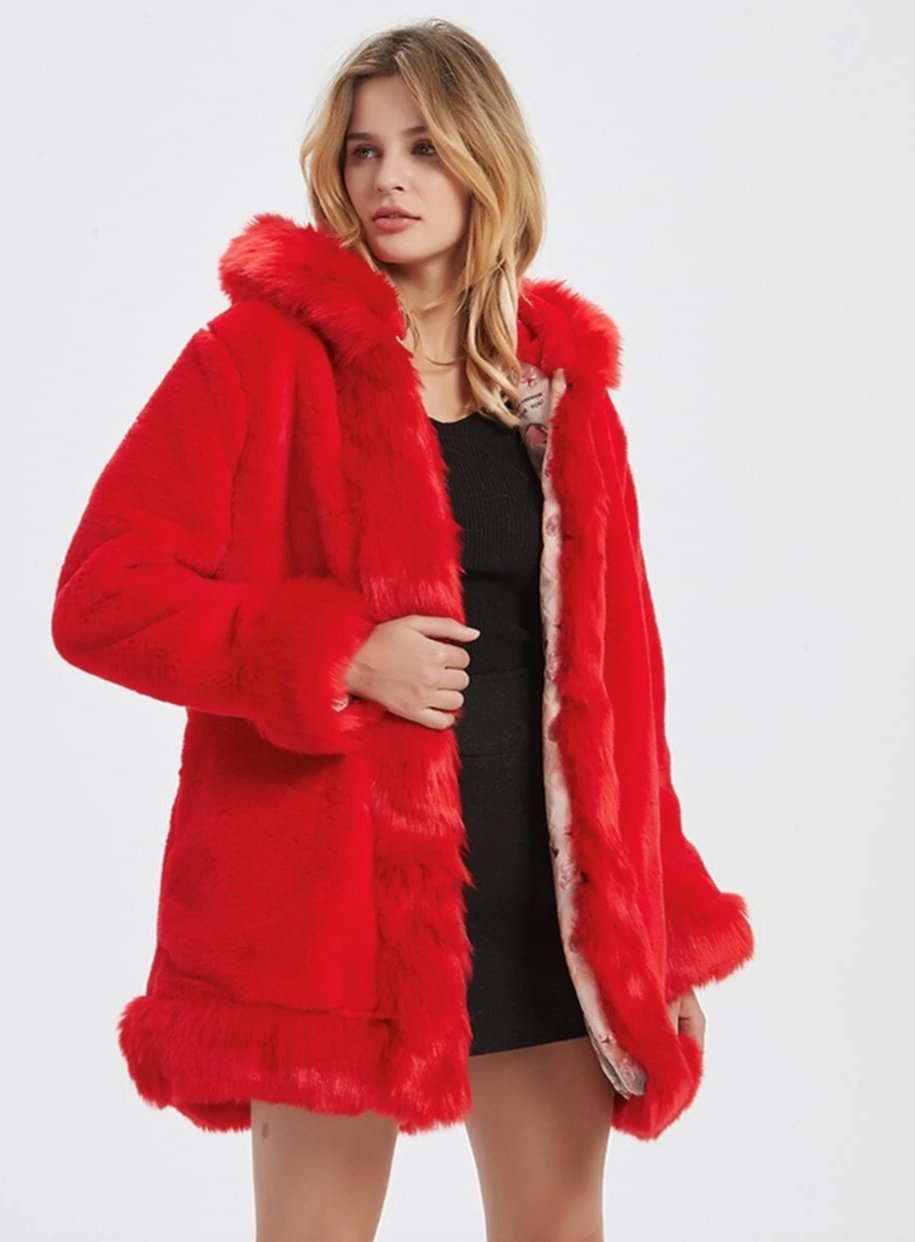 Cosey Hooded Faux Fur Collar Coat