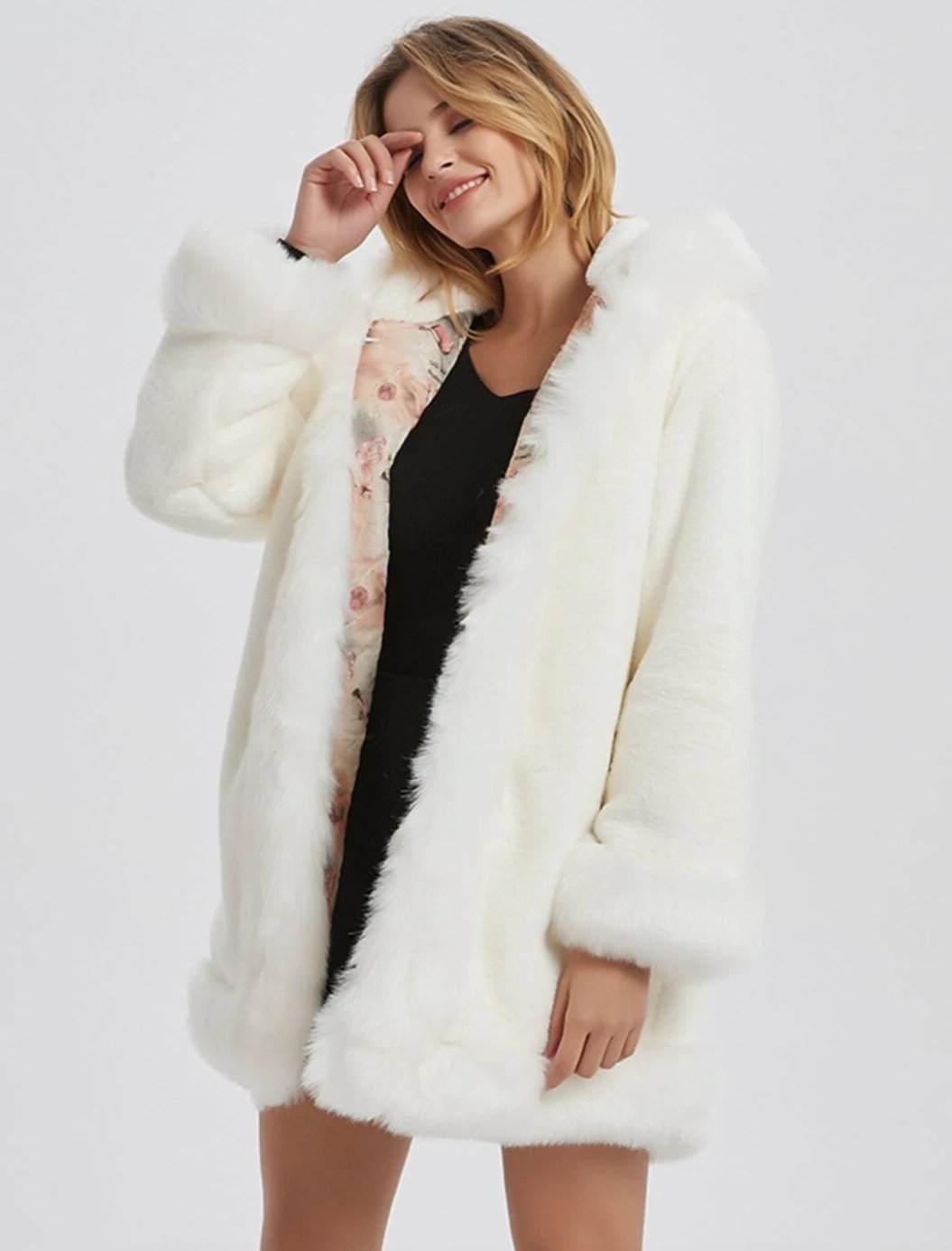 Cosey Hooded Faux Fur Collar Coat