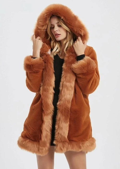 Cosey Hooded Faux Fur Collar Coat