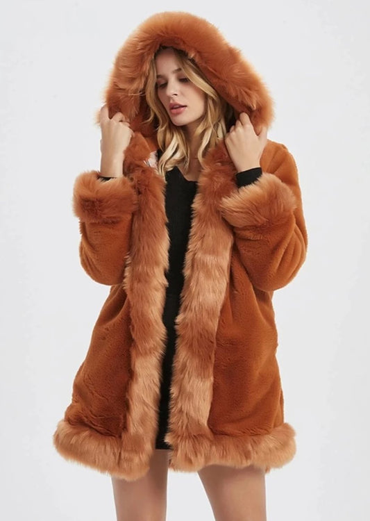 Cosey Hooded Faux Fur Collar Coat