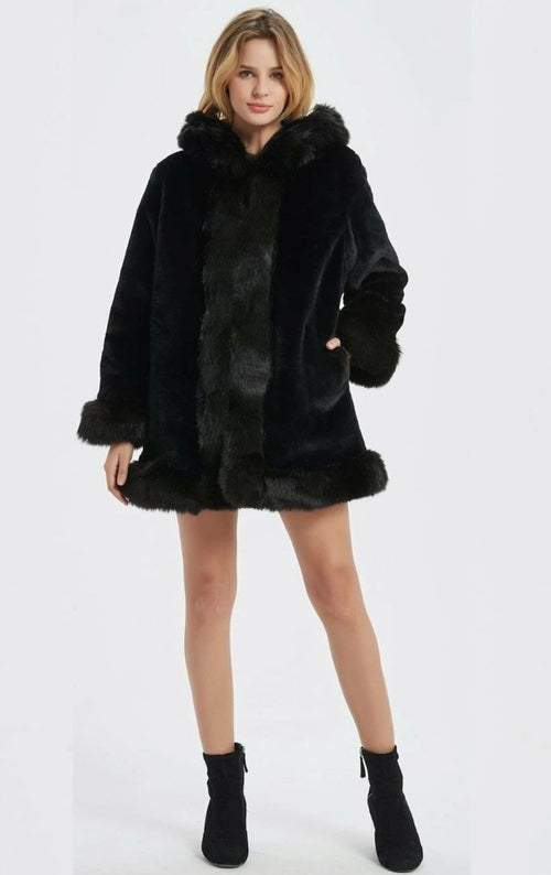 Cosey Hooded Faux Fur Collar Coat