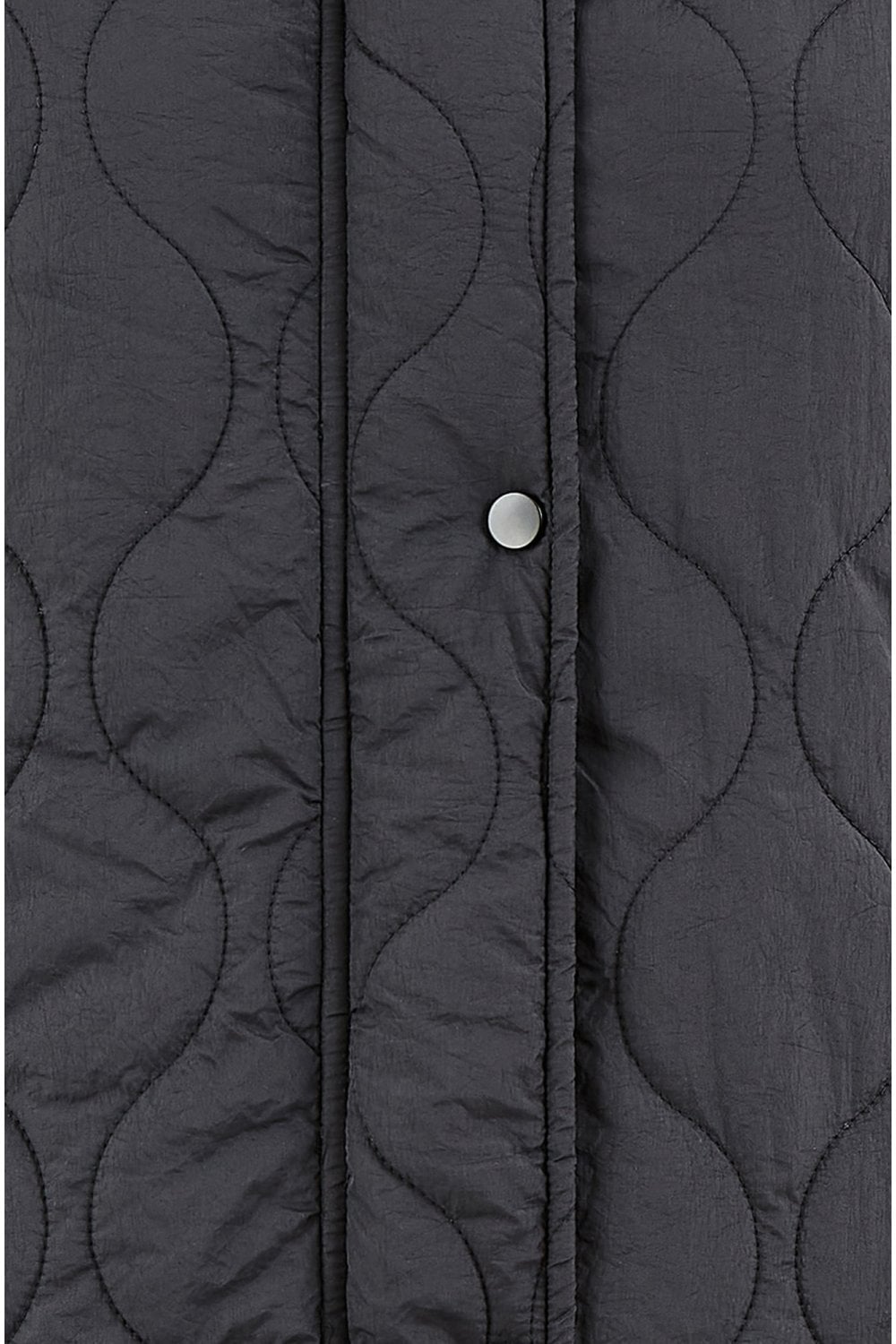 Black Padded Quilted Long Coat With Zip Detail & Hood
