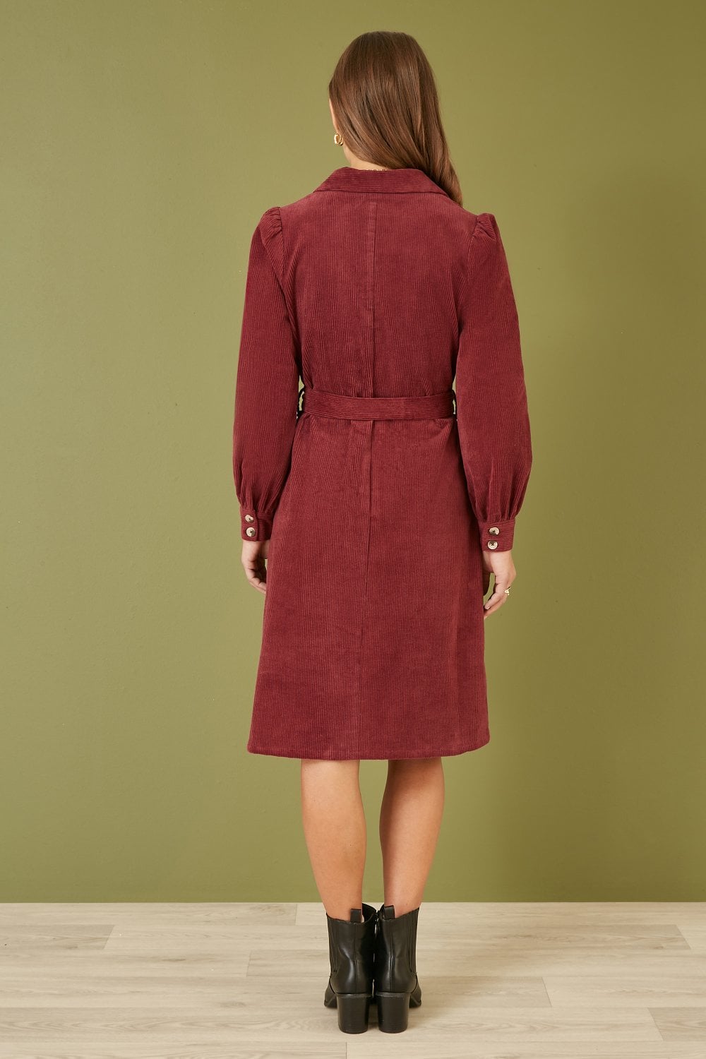 Burgundy Cord Midi Shirt Dress