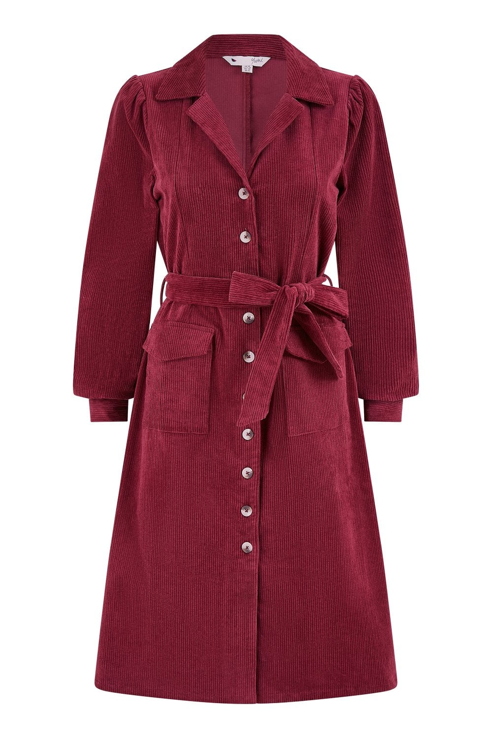Burgundy Cord Midi Shirt Dress