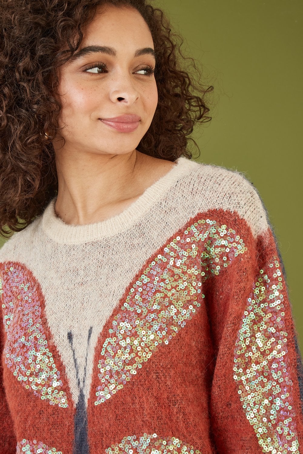 Cream Butterfly Sequin Knitted Jumper