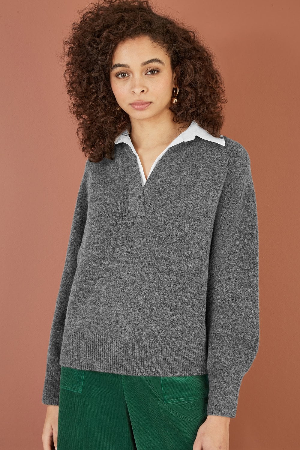Grey Knitted Jumper With Collar Detail