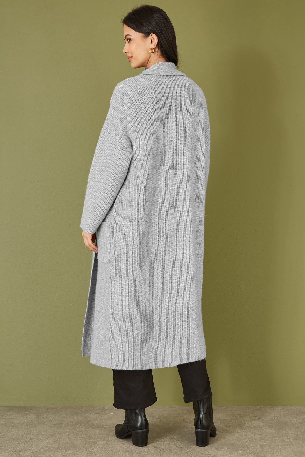 Grey Knitted Maxi Cardigan With Pockets