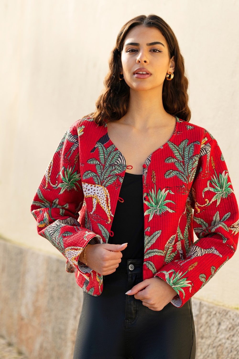 Animal Print Reversible Cotton Cropped Quilted Jacket